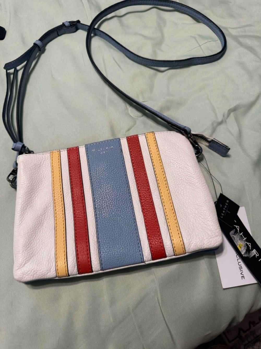 TAHARI Women’s Colorblock Leather Crossbody Bag in White, Blue, Red & Yellow